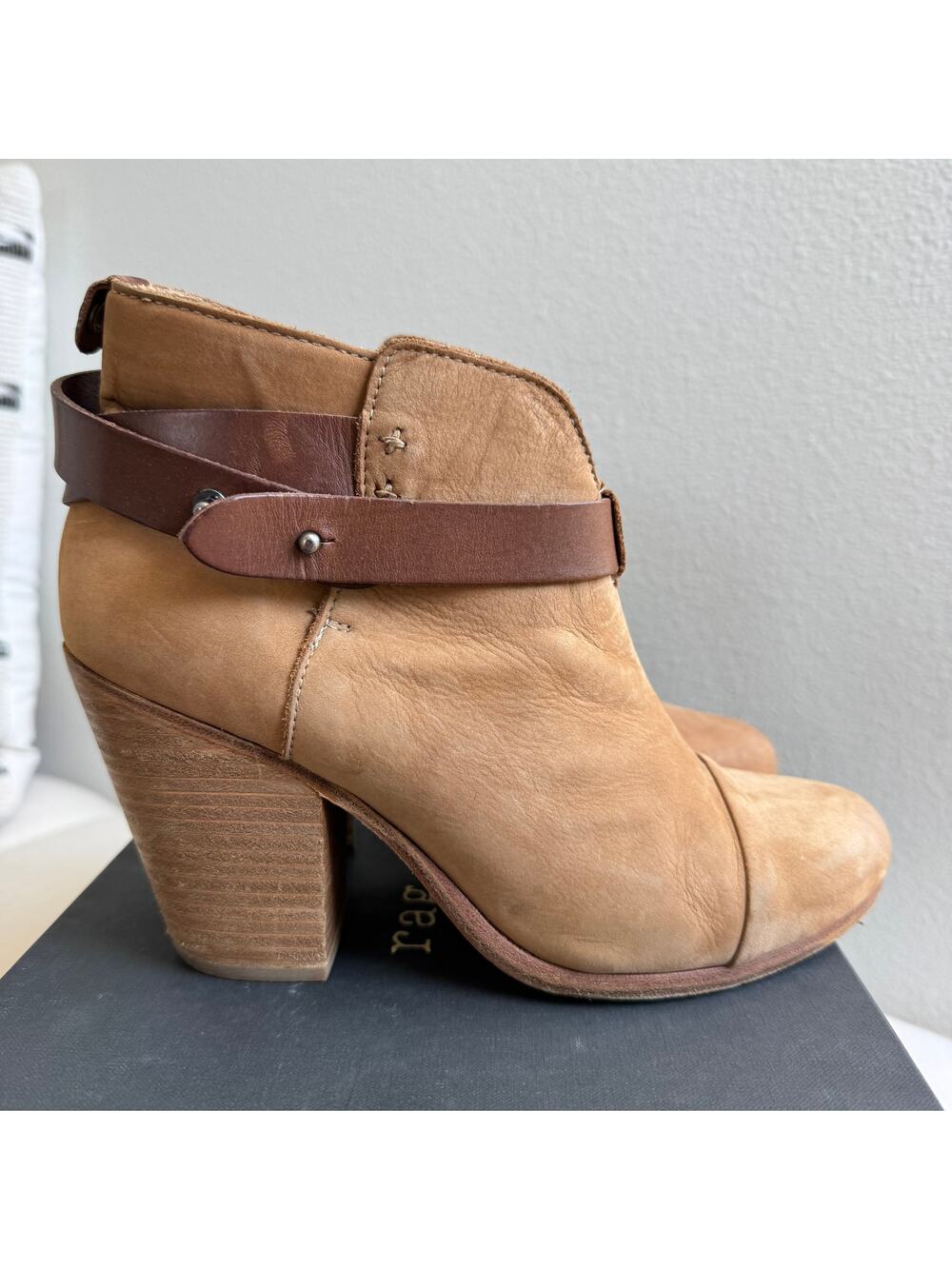 Rag & Bone Harrow Suede Ankle Boots Block Heel Camel EU 38/ 8 US